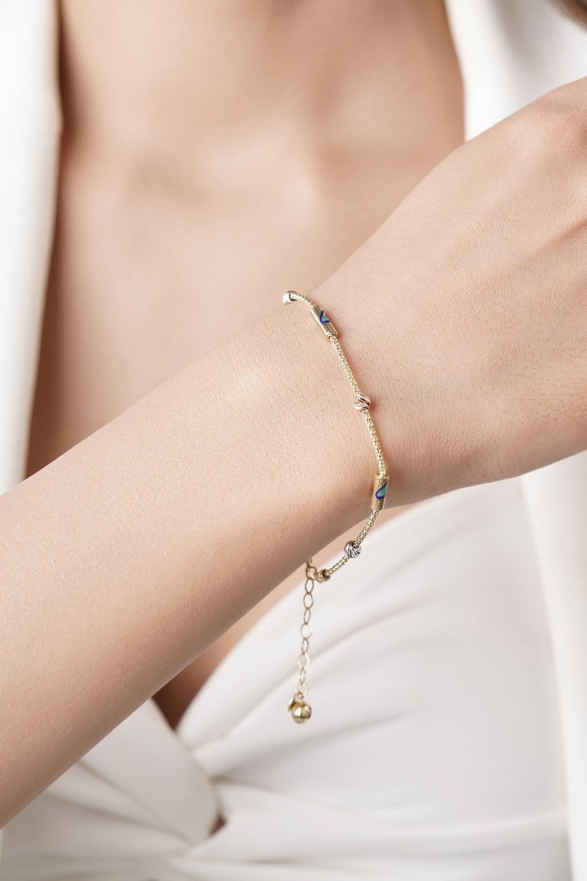 14ct Gold 1 Row Evil Eye Roller Bracelet-0