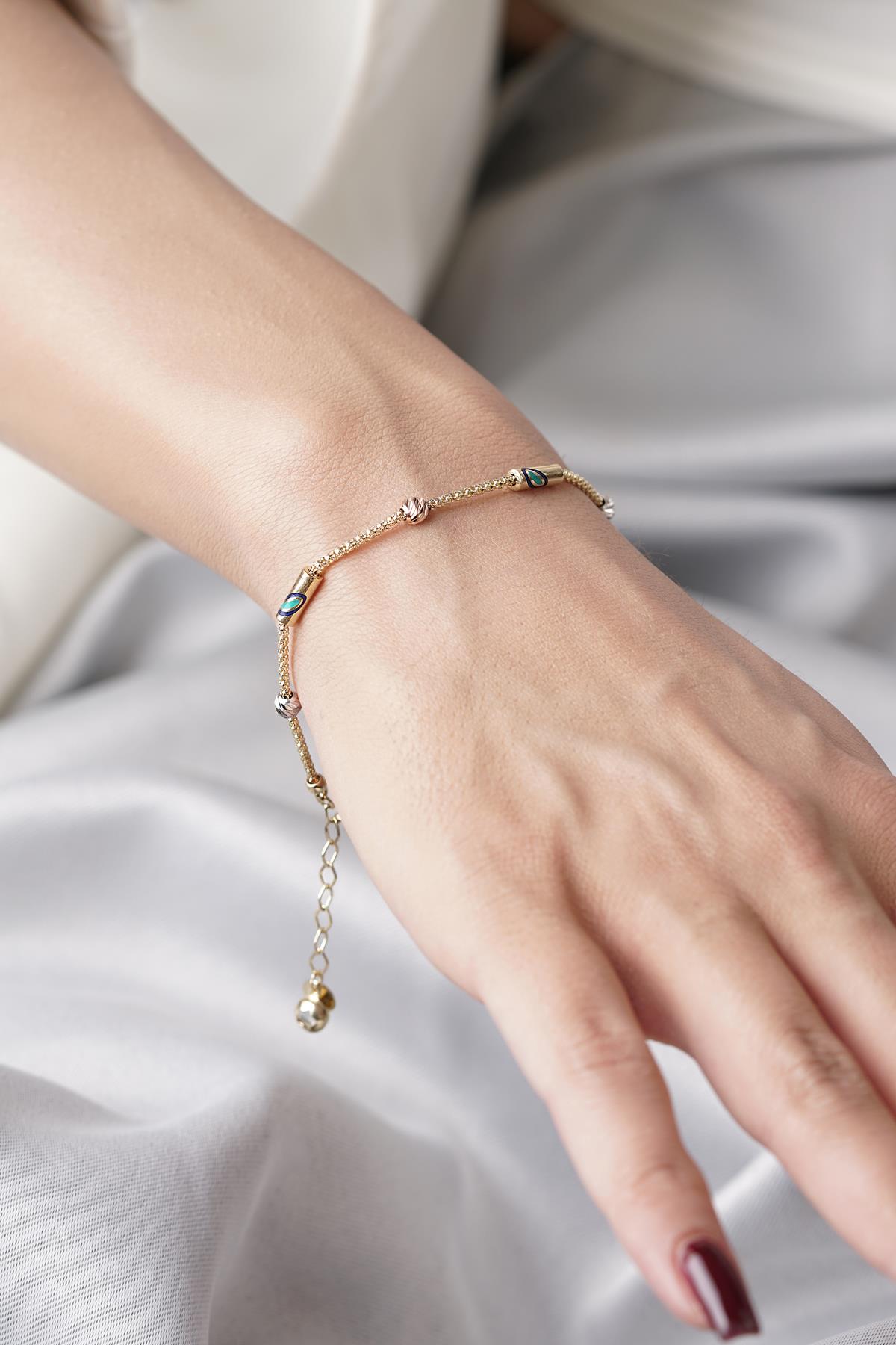 14ct Gold 1 Row Evil Eye Roller Bracelet-1