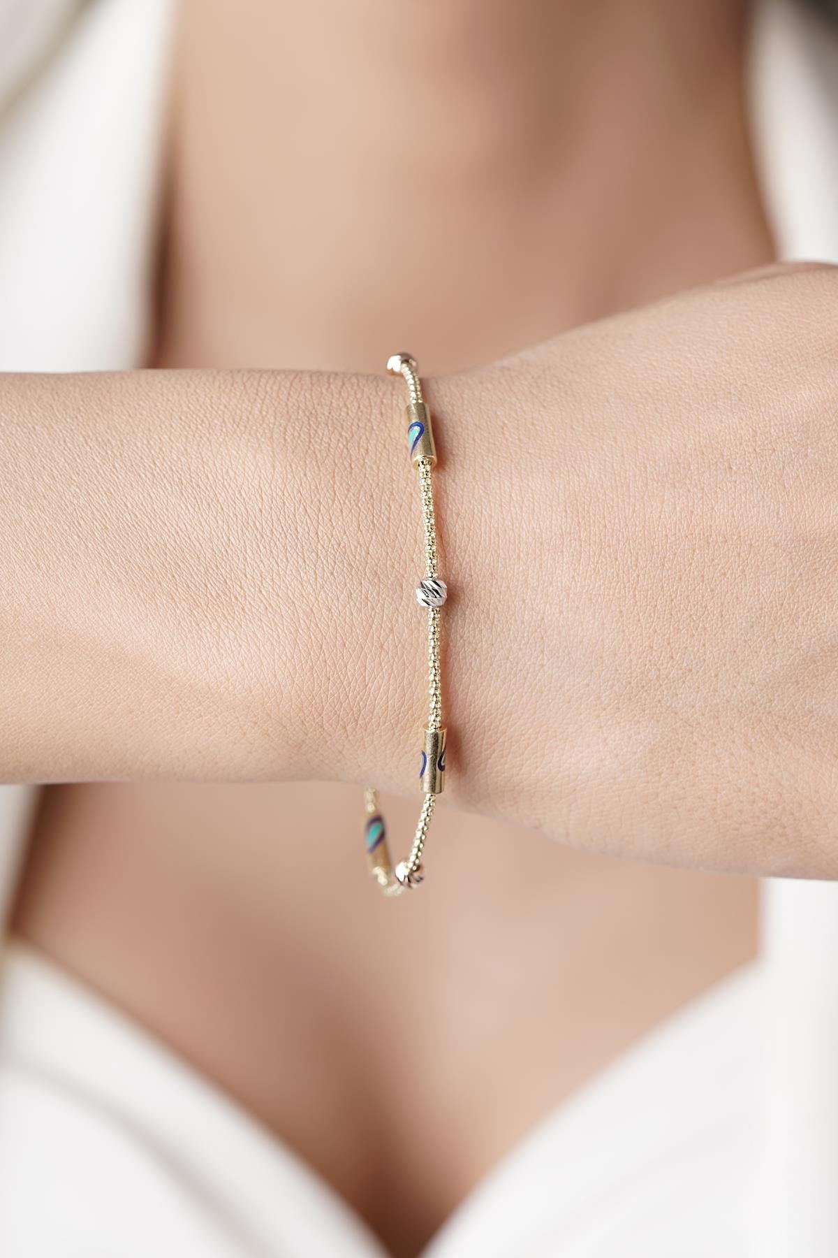 14ct Gold 1 Row Evil Eye Roller Bracelet-2