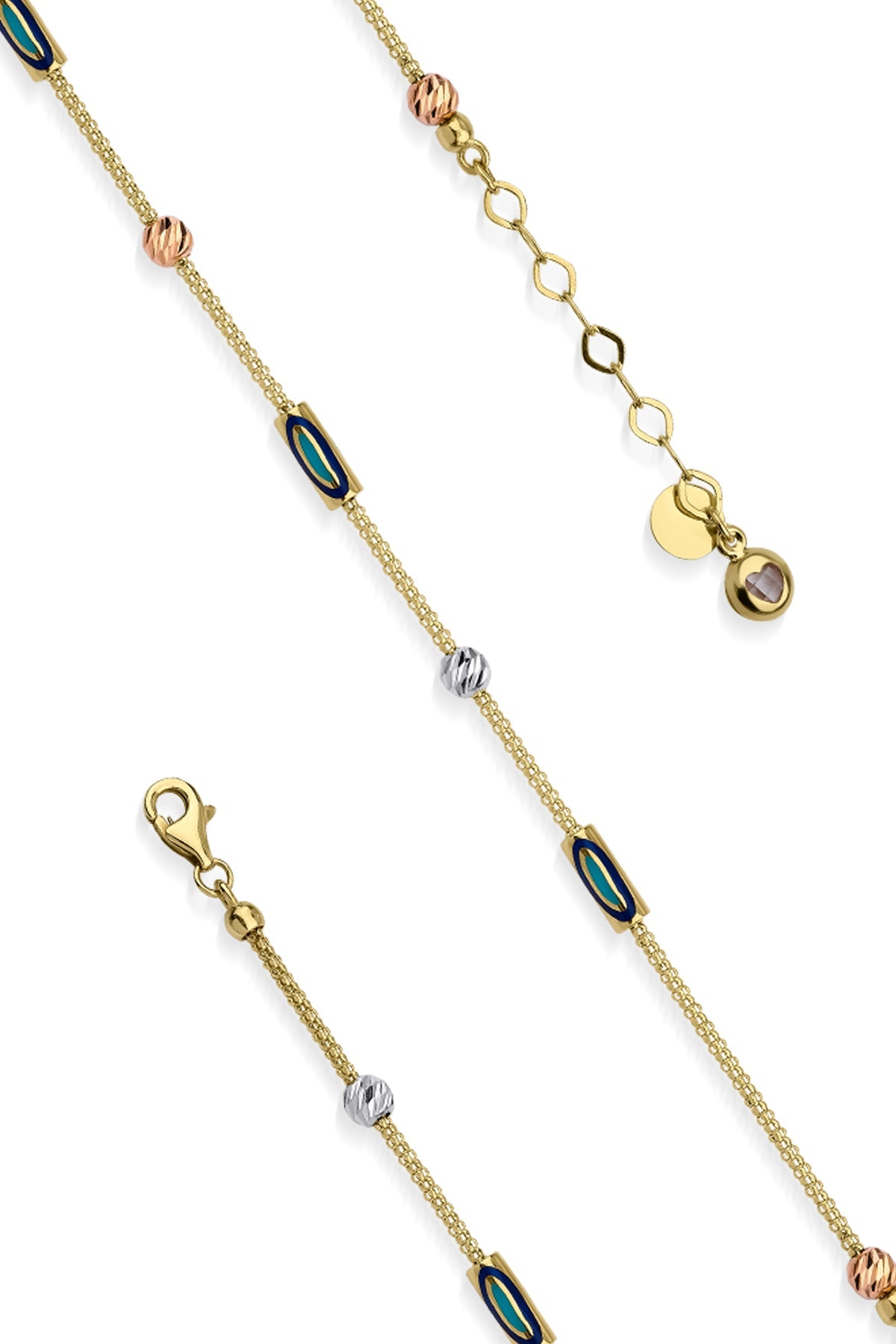 14ct Gold 1 Row Evil Eye Roller Bracelet-3