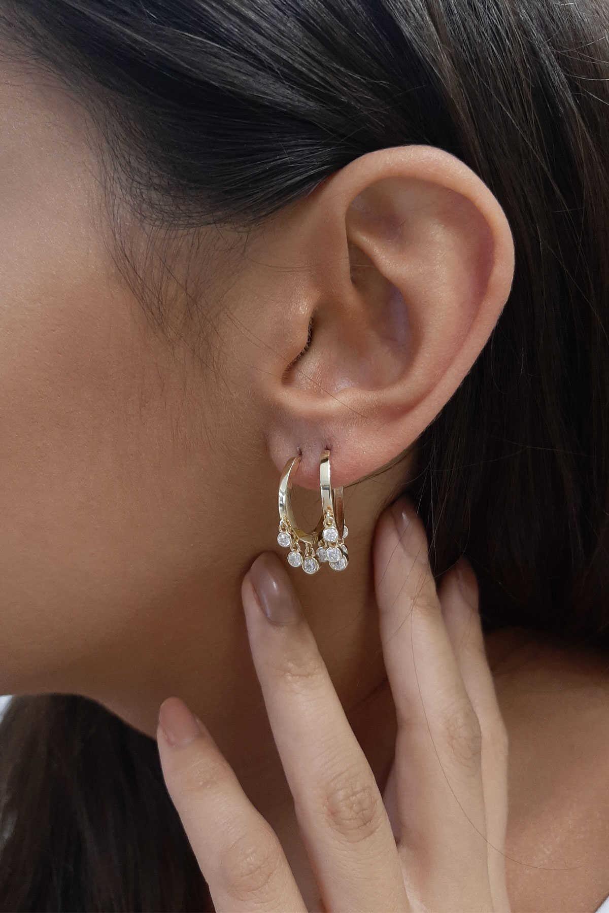 Orecchini in oro 14ct con 5 pietre-2