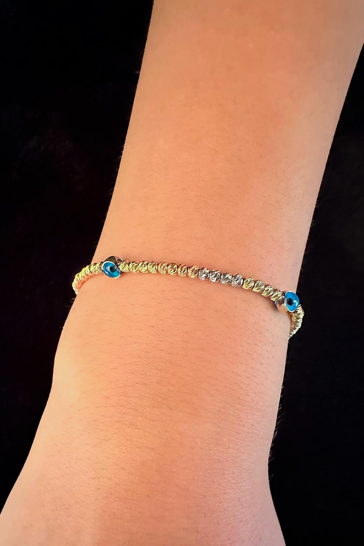 14ct Gold  Colored Beaded Dorica 3 Evil Eye Bracelet-0