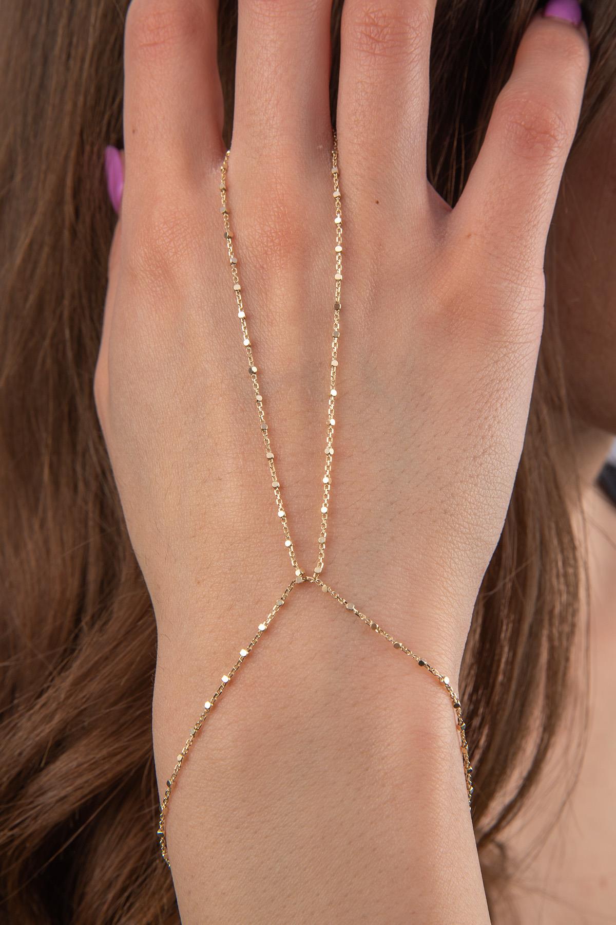 Catena a mano cubica in oro da 14 ct-2
