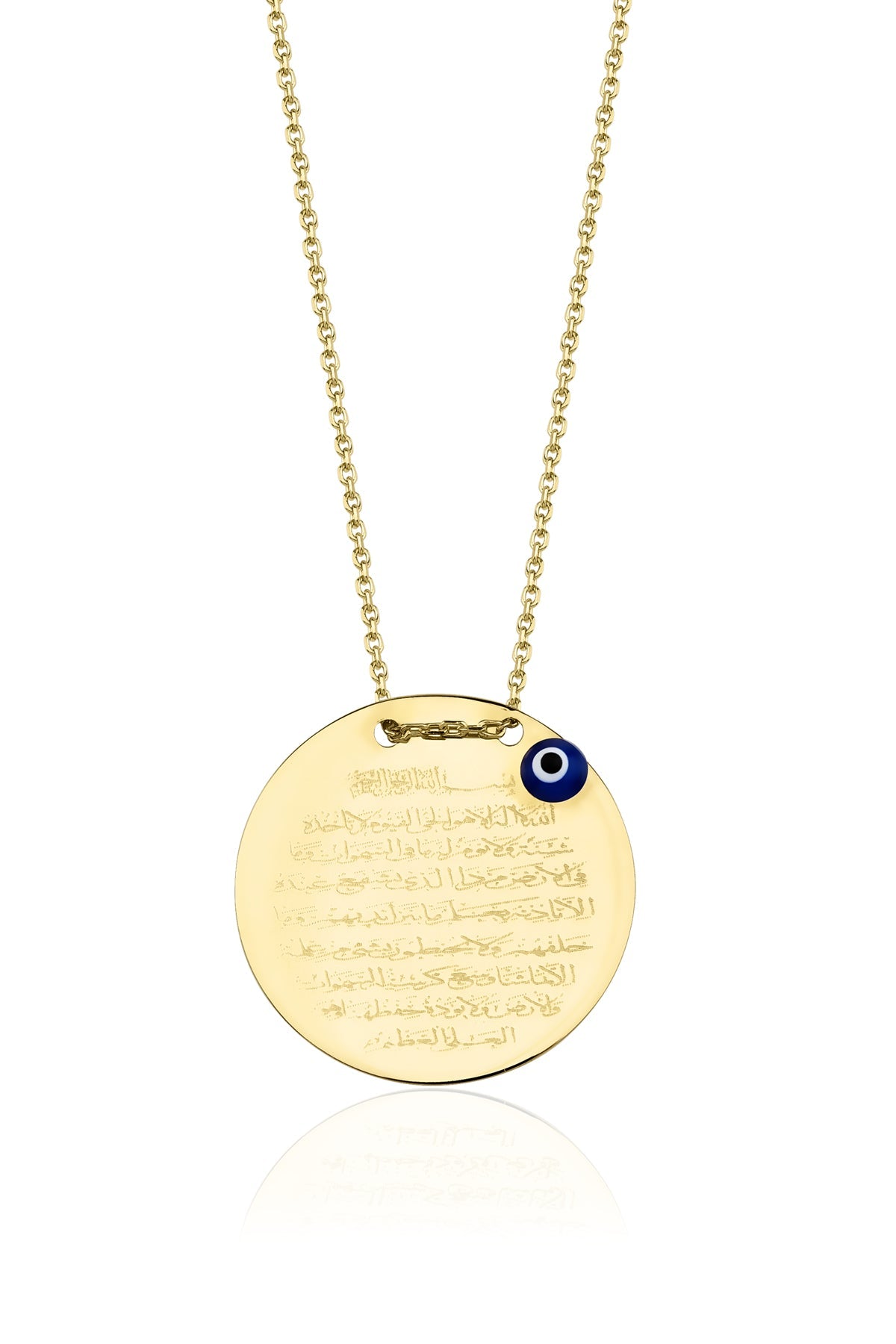 14ct Gold  Prayer Protection Written Round Evil Eye Necklace-0