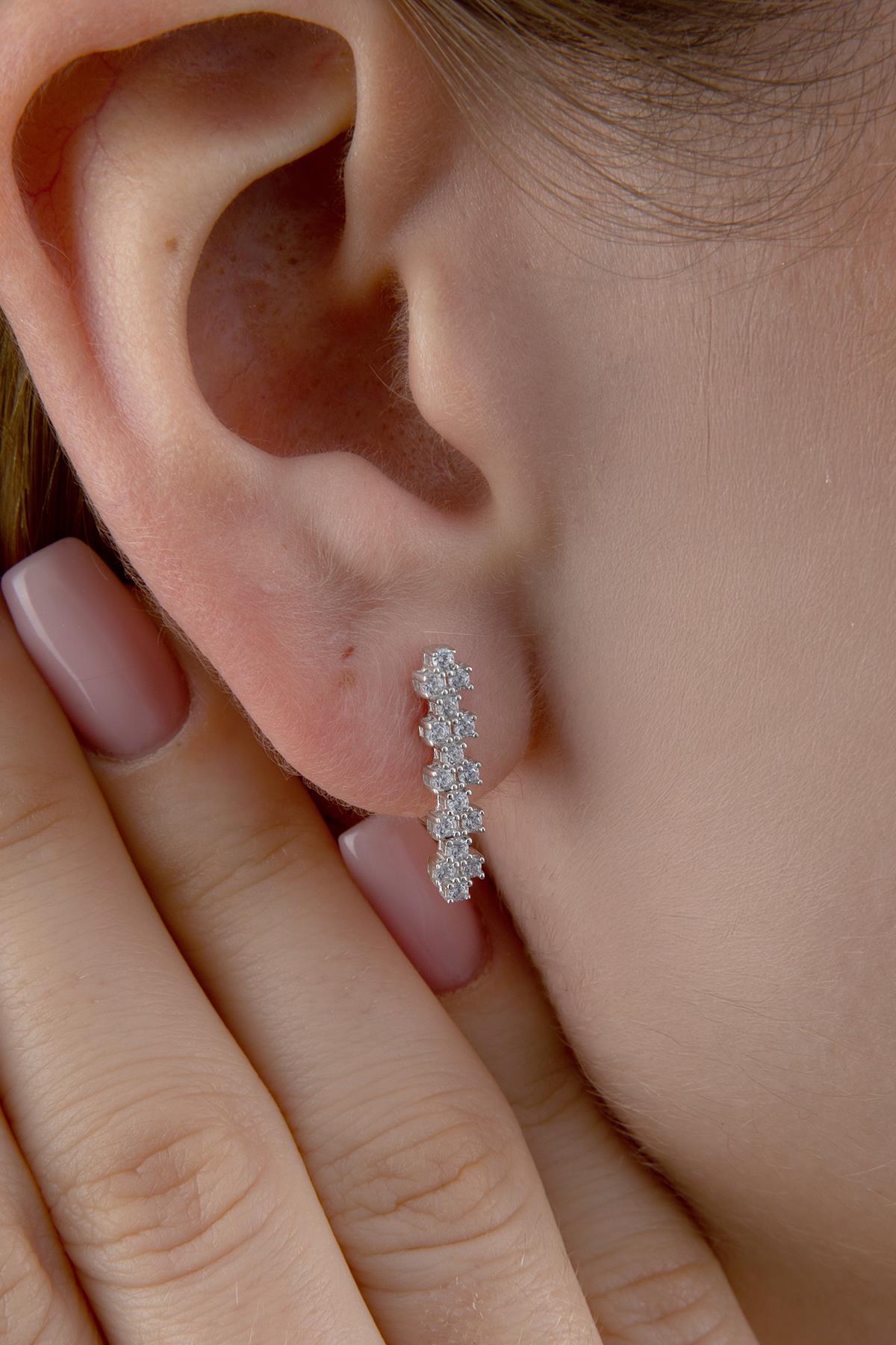 14ct Gold  Stud White Stone Drop Earrings-0