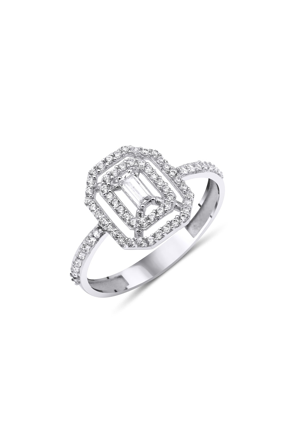 Anello Baguette con striscia in oro bianco da 14 ct-0