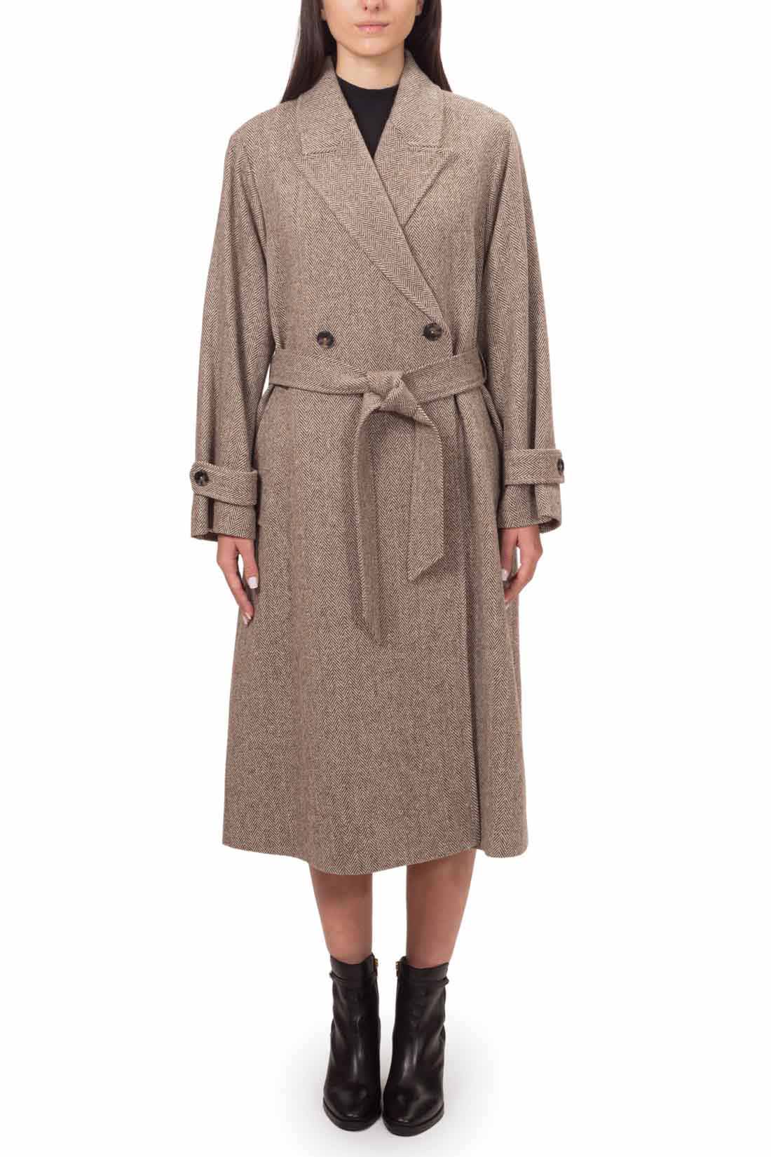TOMMY HILFIGER - Trench oversize da donna in lana spigata-5