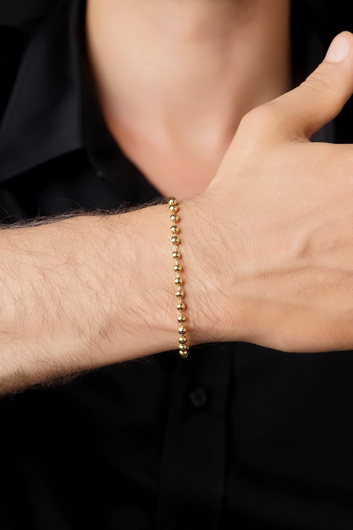 Men's 14ct Gold Beaded Chain Bracelet-0