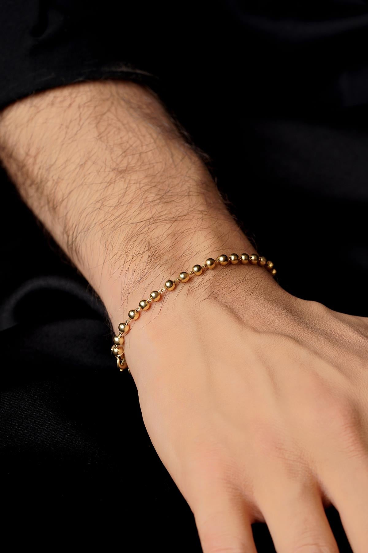 Men's 14ct Gold Beaded Chain Bracelet-1