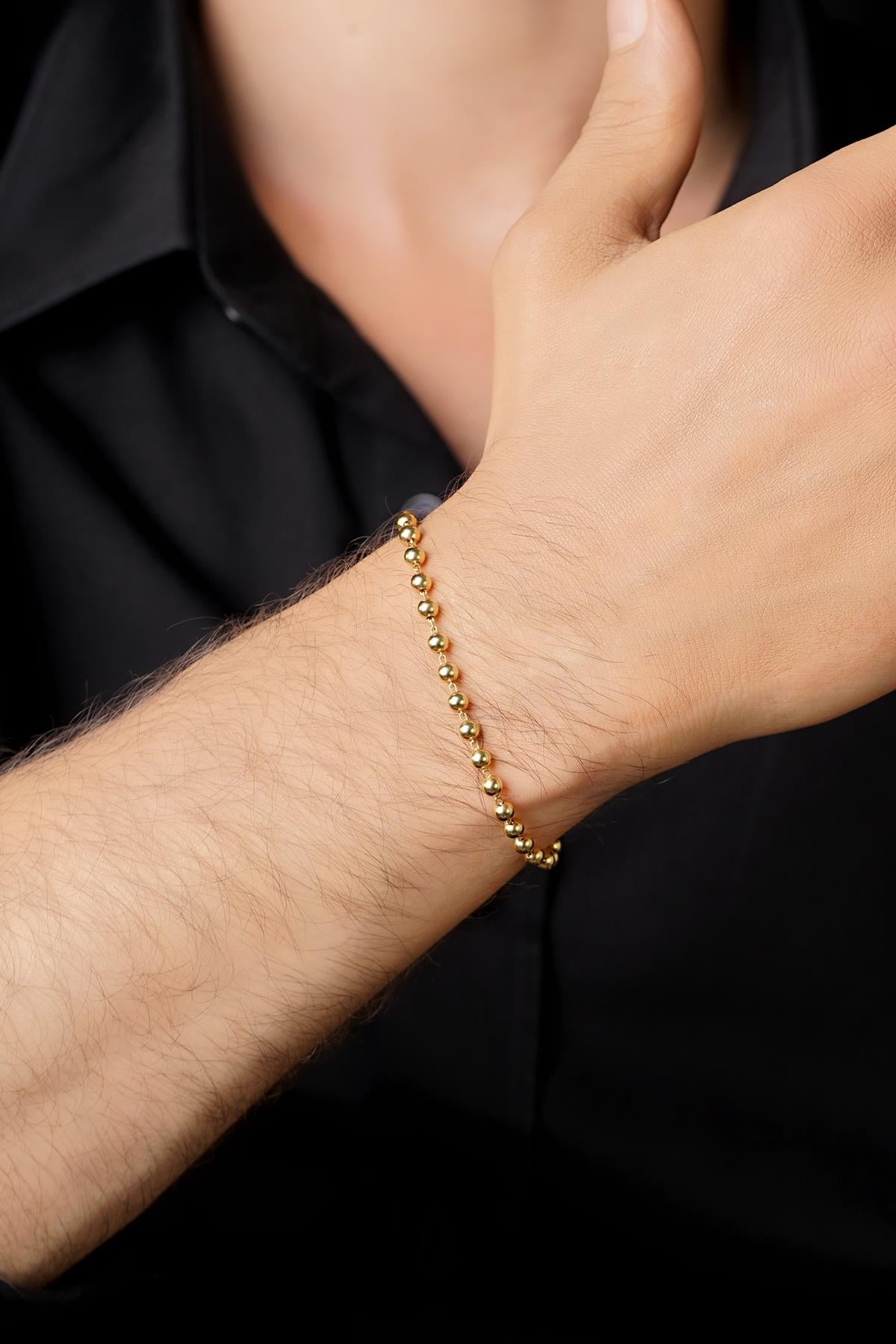 Men's 14ct Gold Beaded Chain Bracelet-2