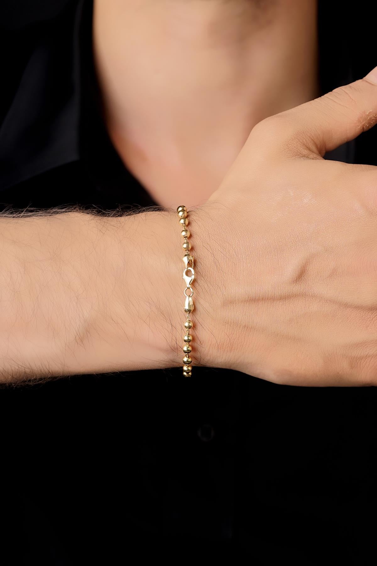 Men's 14ct Gold Beaded Chain Bracelet-3
