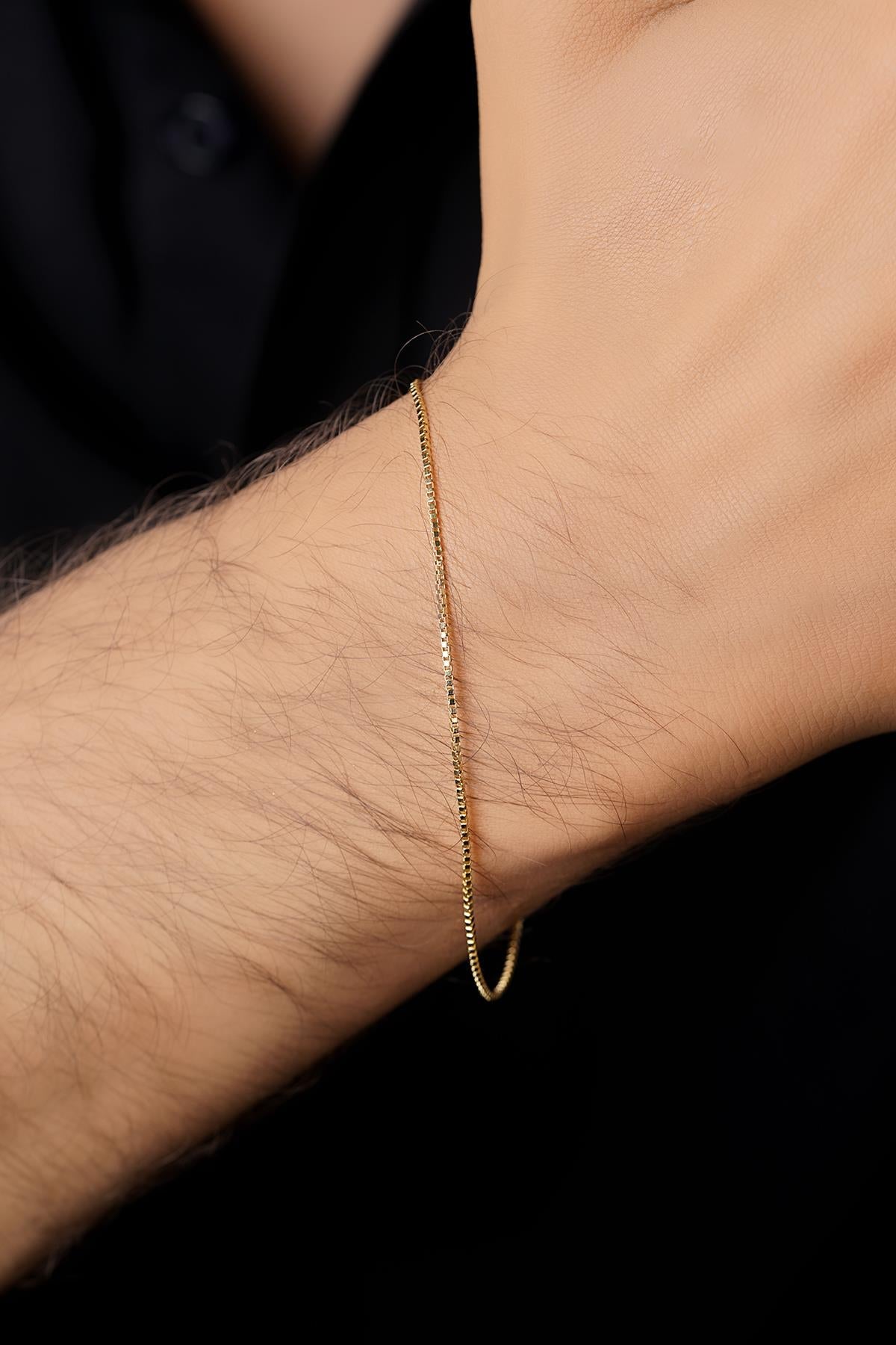Men's 14ct Gold Dainty Box Chain Bracelet-0