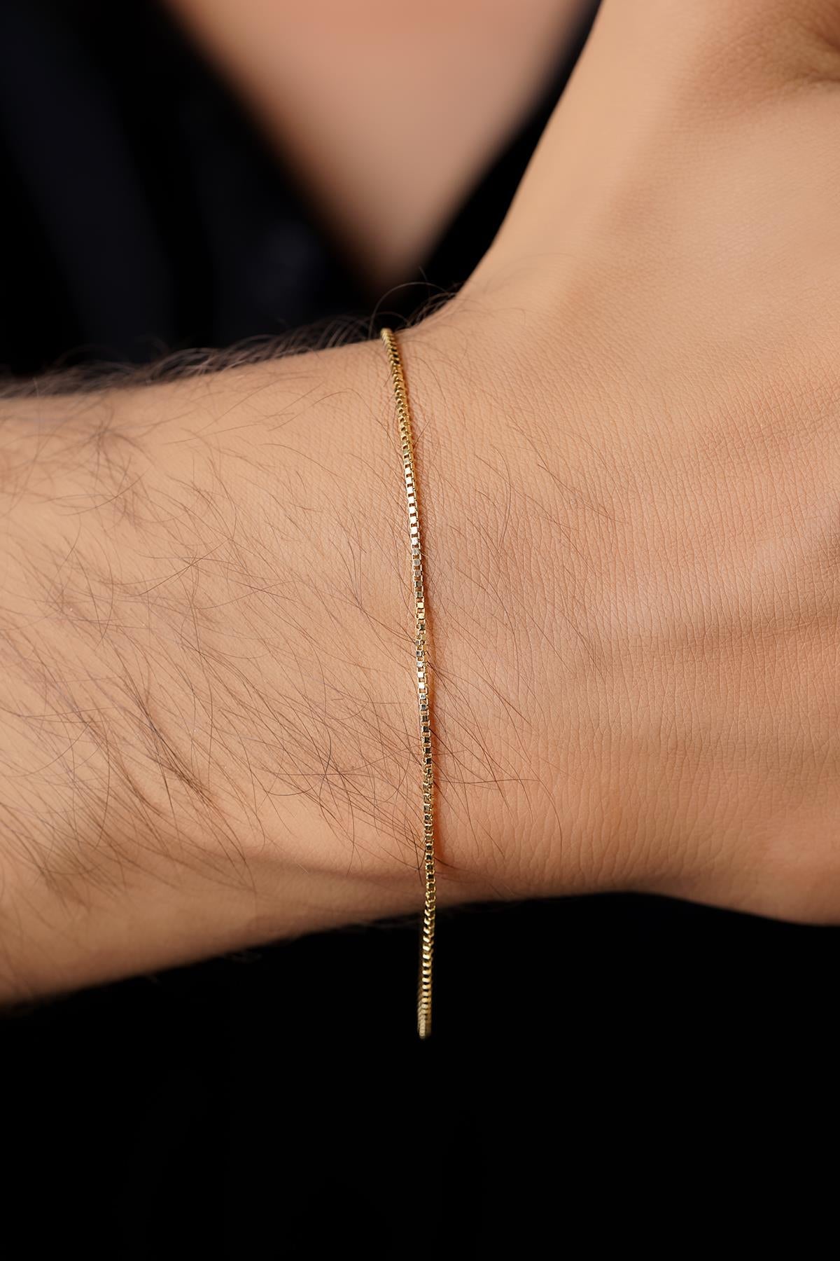 Men's 14ct Gold Dainty Box Chain Bracelet-1