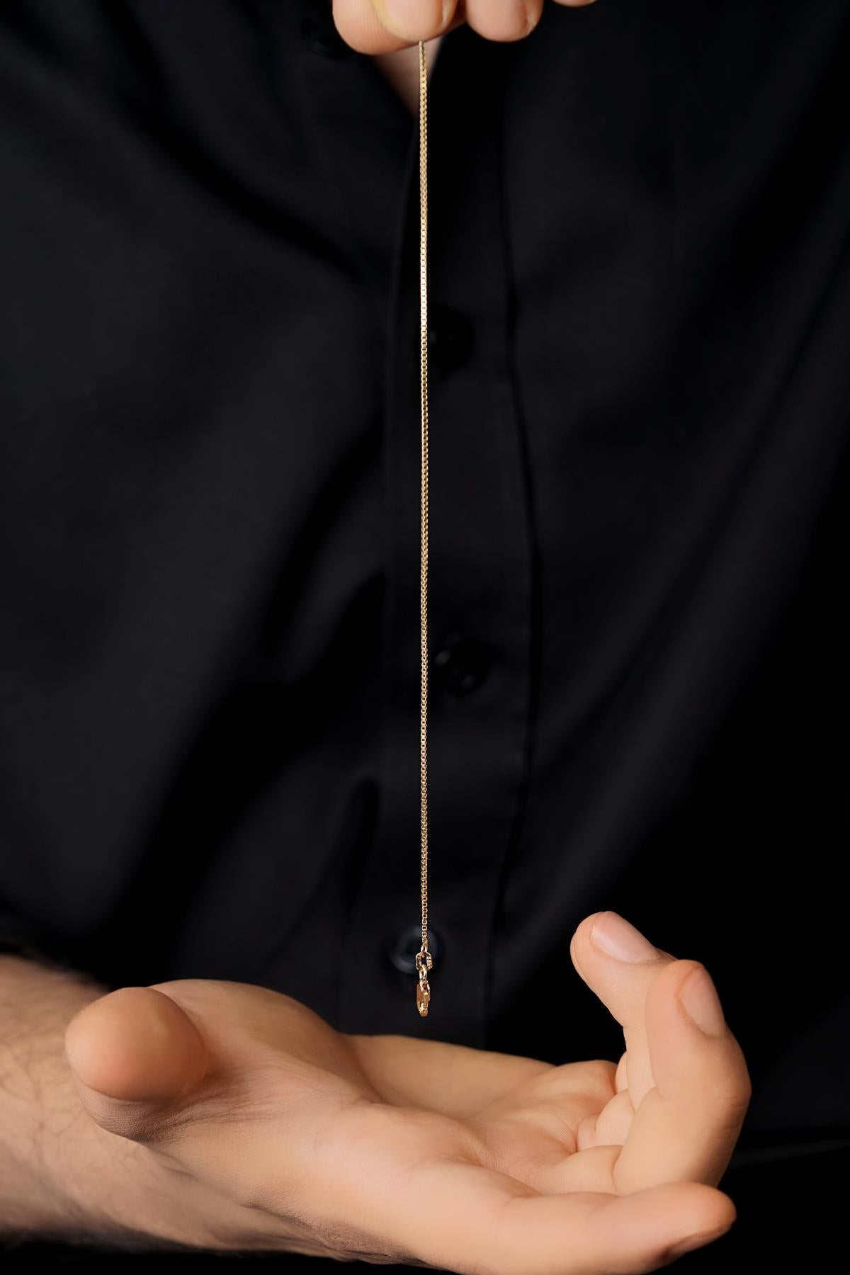 Men's 14ct Gold Dainty Box Chain Bracelet-4