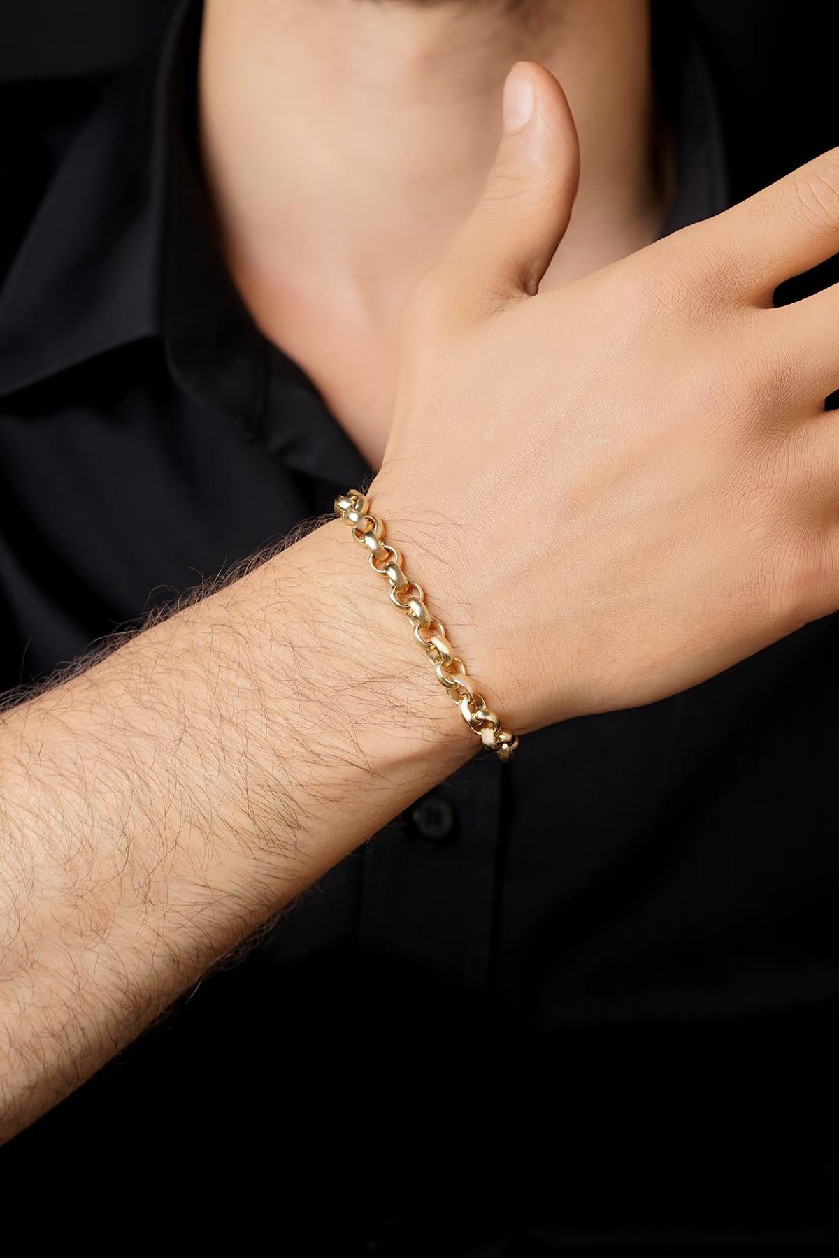 Men's 14ct Gold Heavy D-Link Bracelet-0