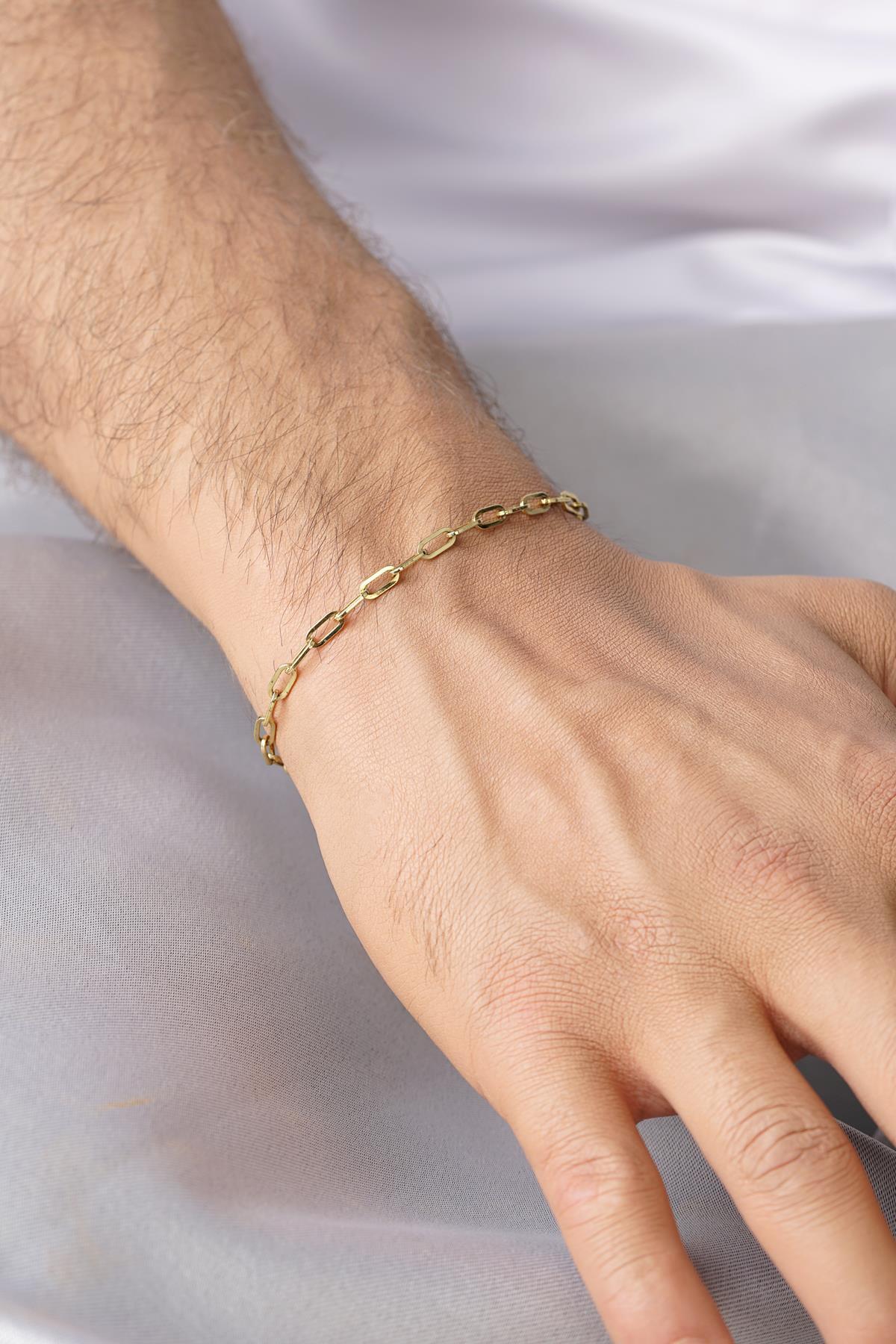 Men's 14ct Gold Oval Paperclip Link Bracelet-0