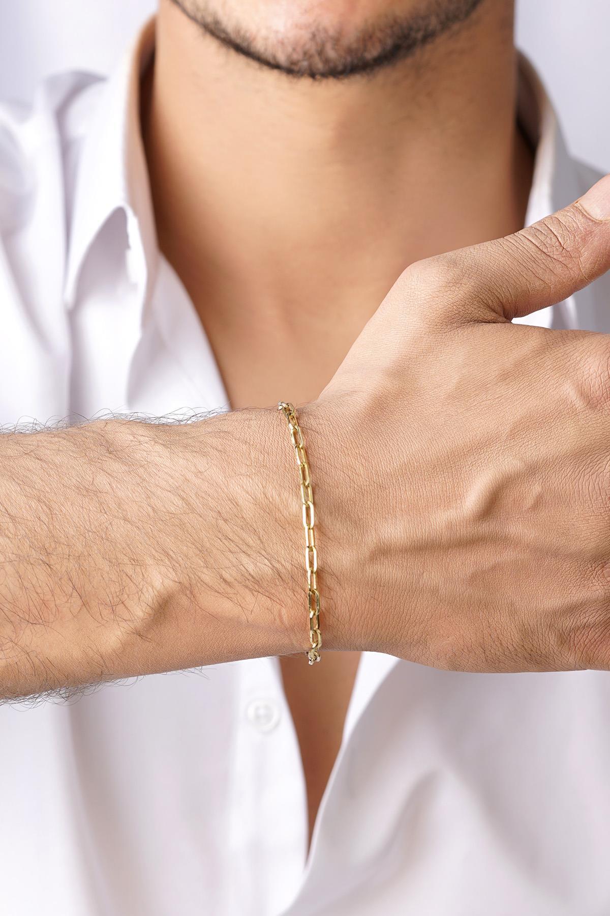 Men's 14ct Gold Oval Paperclip Link Bracelet-1