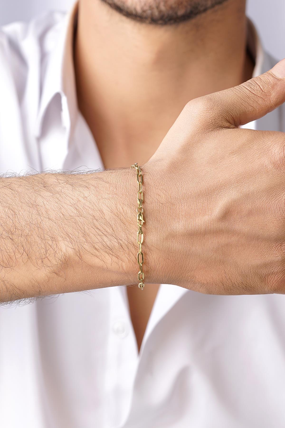 Men's 14ct Gold Oval Paperclip Link Bracelet-2