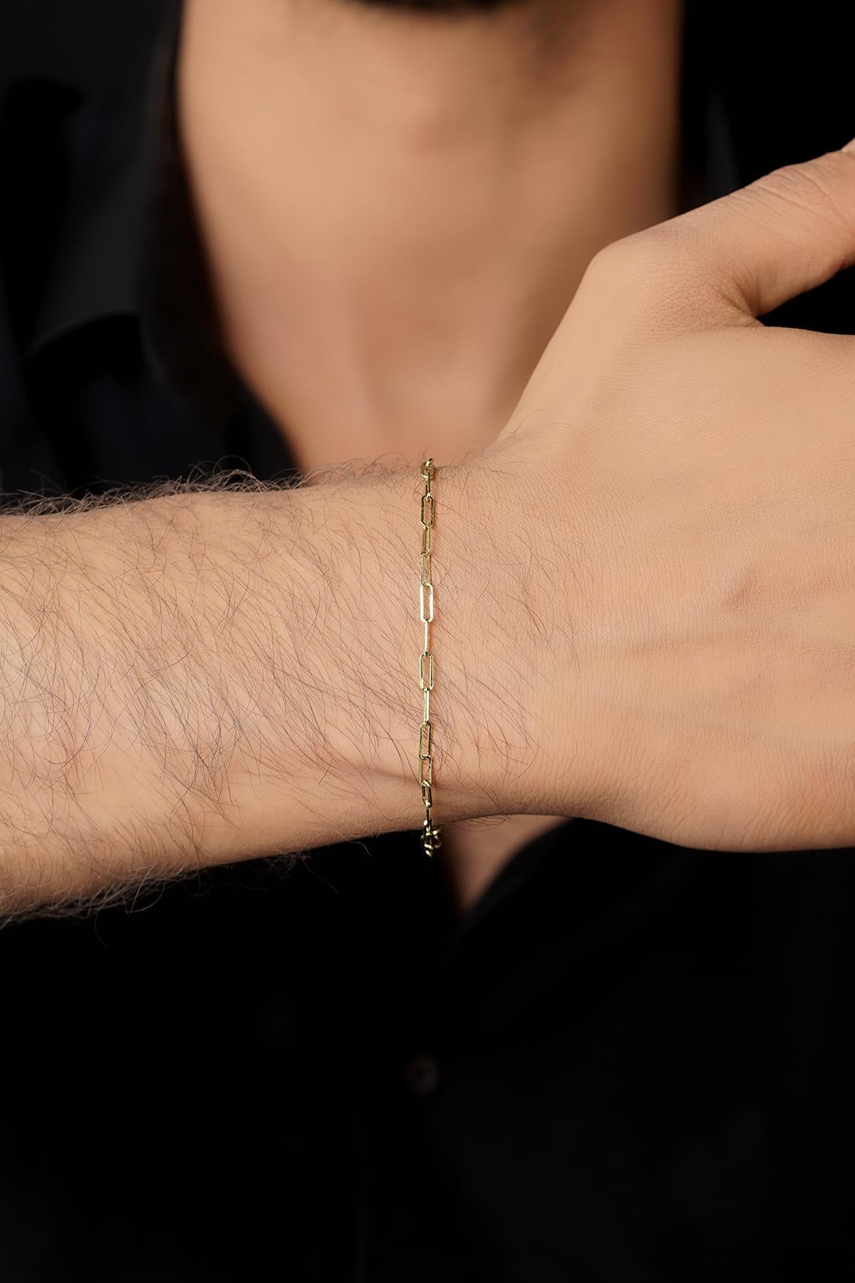 Men's 14ct Gold Paperclip Link Bracelet-0