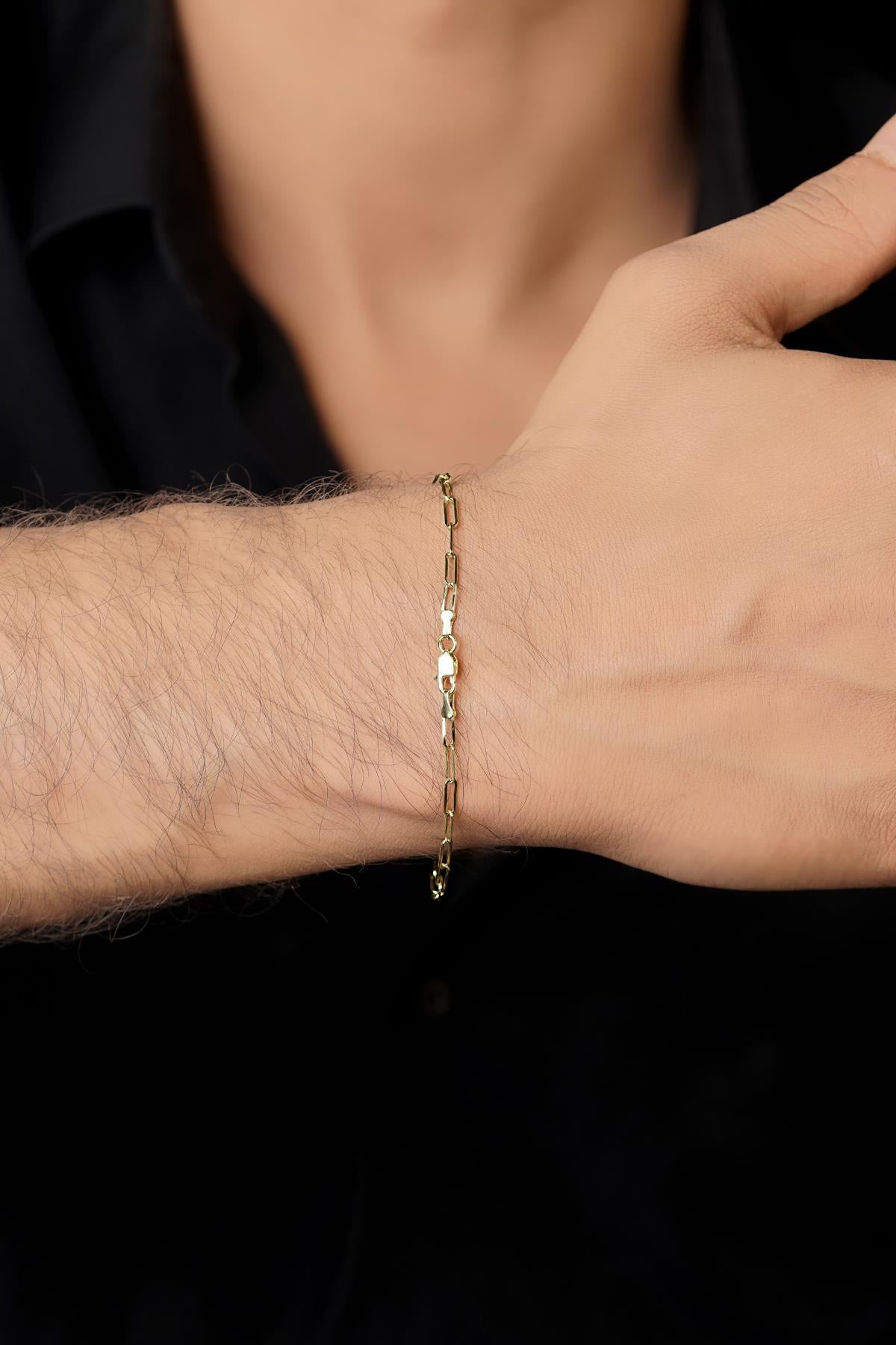 Men's 14ct Gold Paperclip Link Bracelet-1