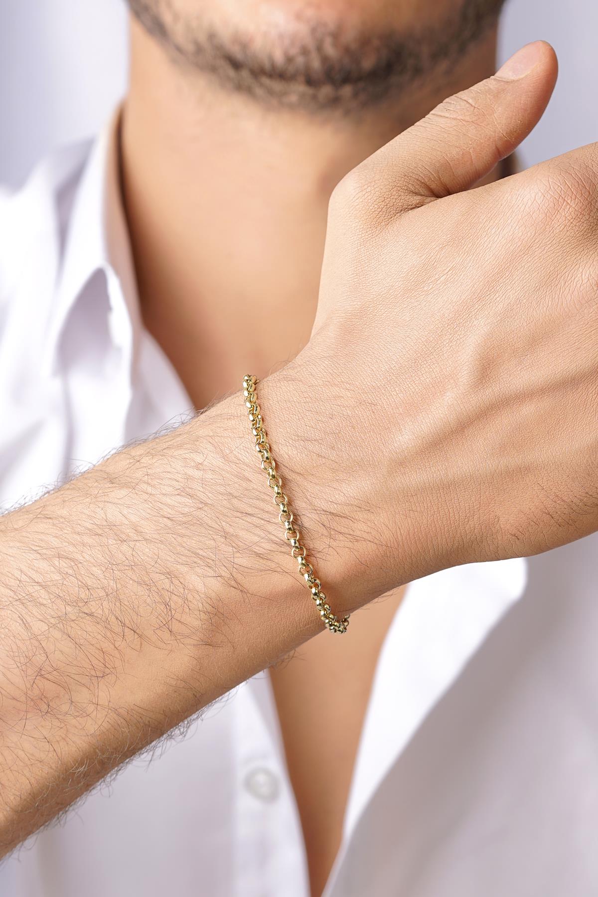 Men's 14ct Gold Rounded Curb Link Bracelet-1