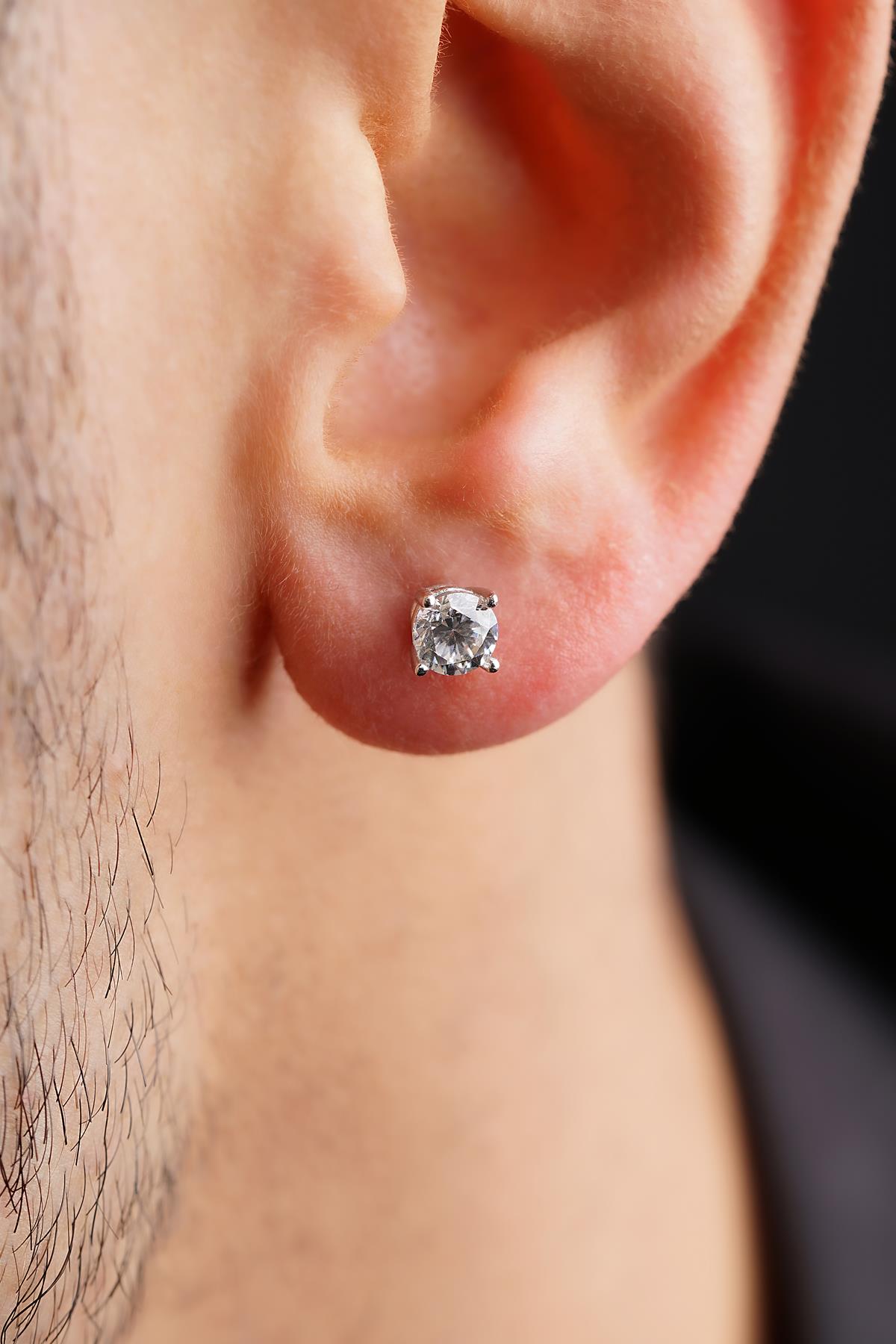 Men's 14ct Gold Solitaire Stud Earrings-0