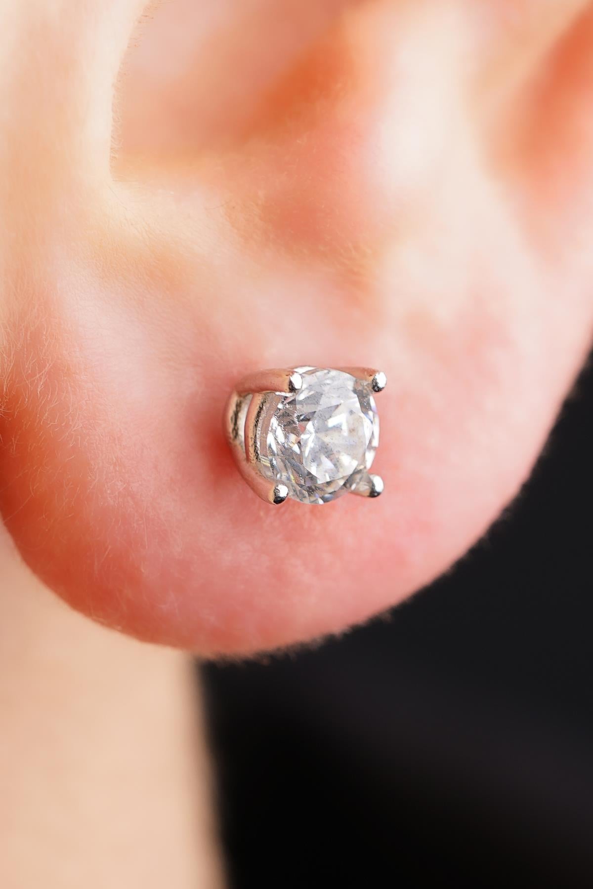 Men's 14ct Gold Solitaire Stud Earrings-1