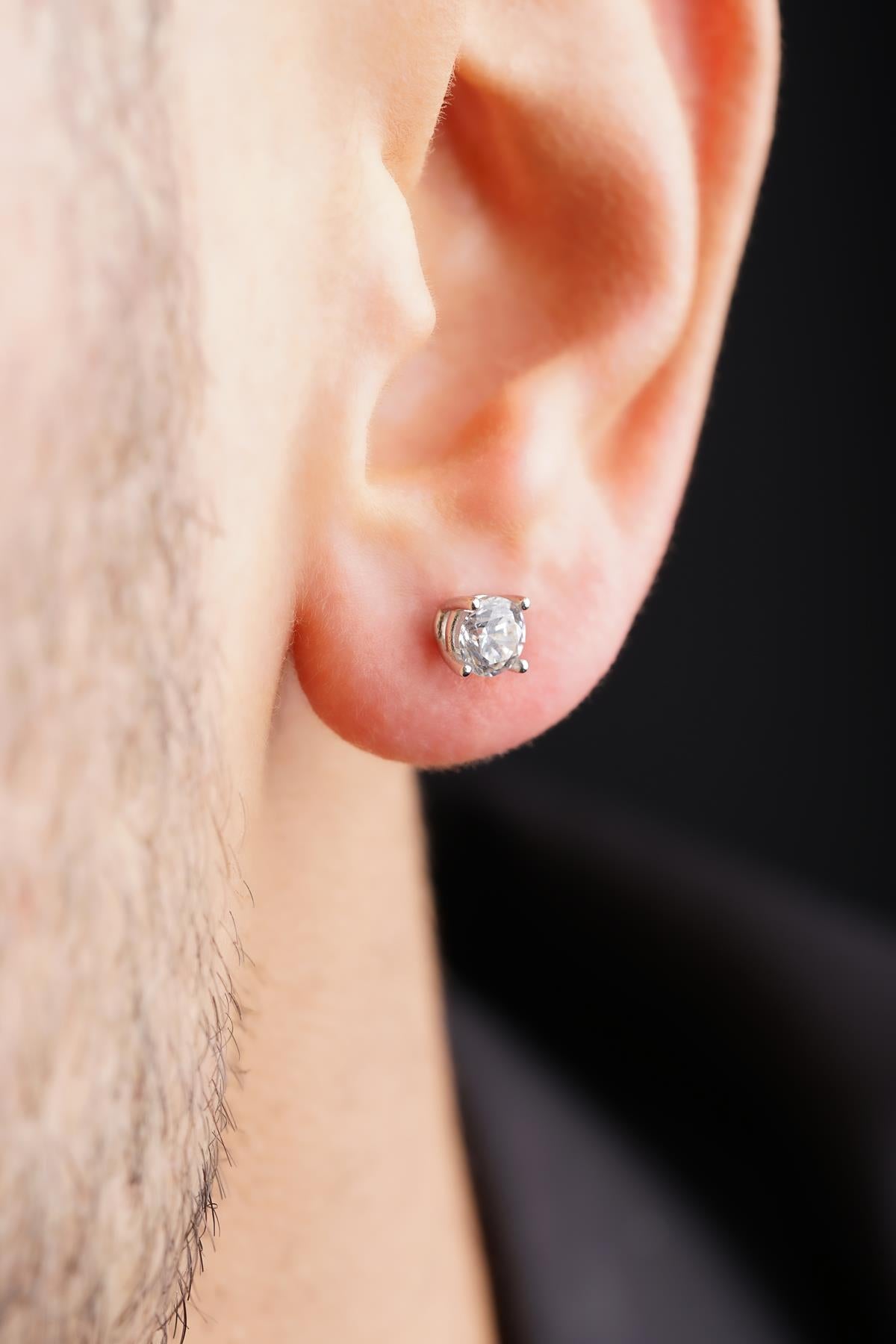 Men's 14ct Gold Solitaire Stud Earrings-2