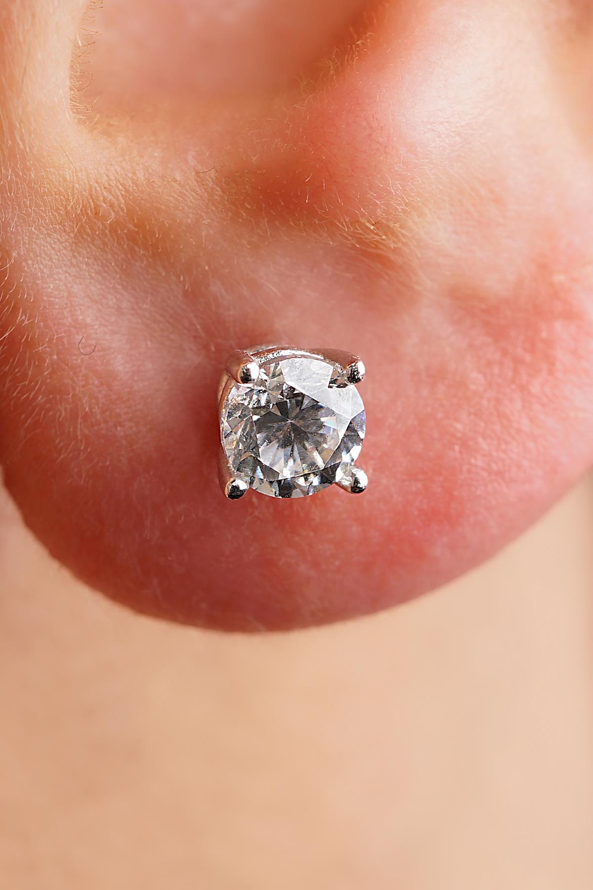 Men's 14ct Gold Solitaire Stud Earrings-3