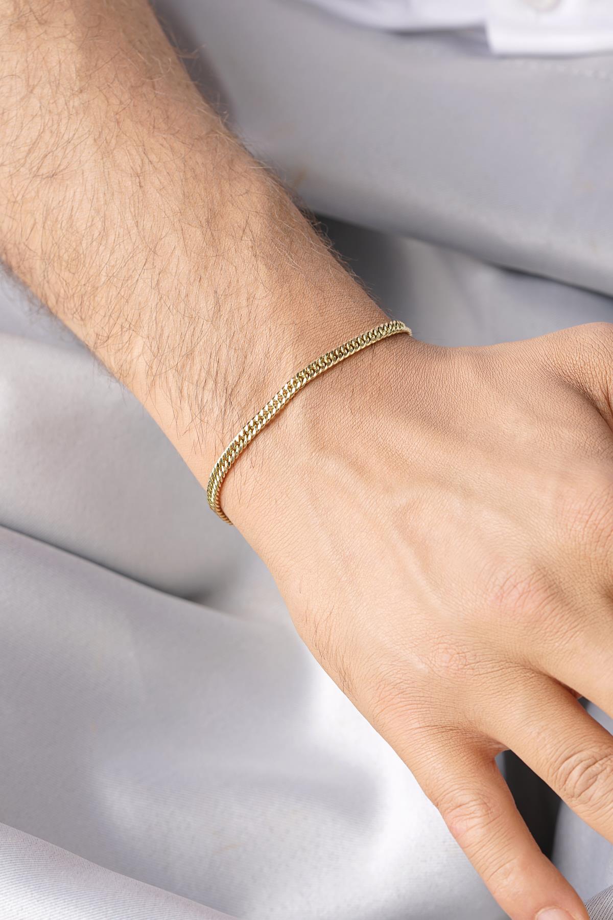 Men's 14ct Gold Tight Curb Chain Bracelet-0