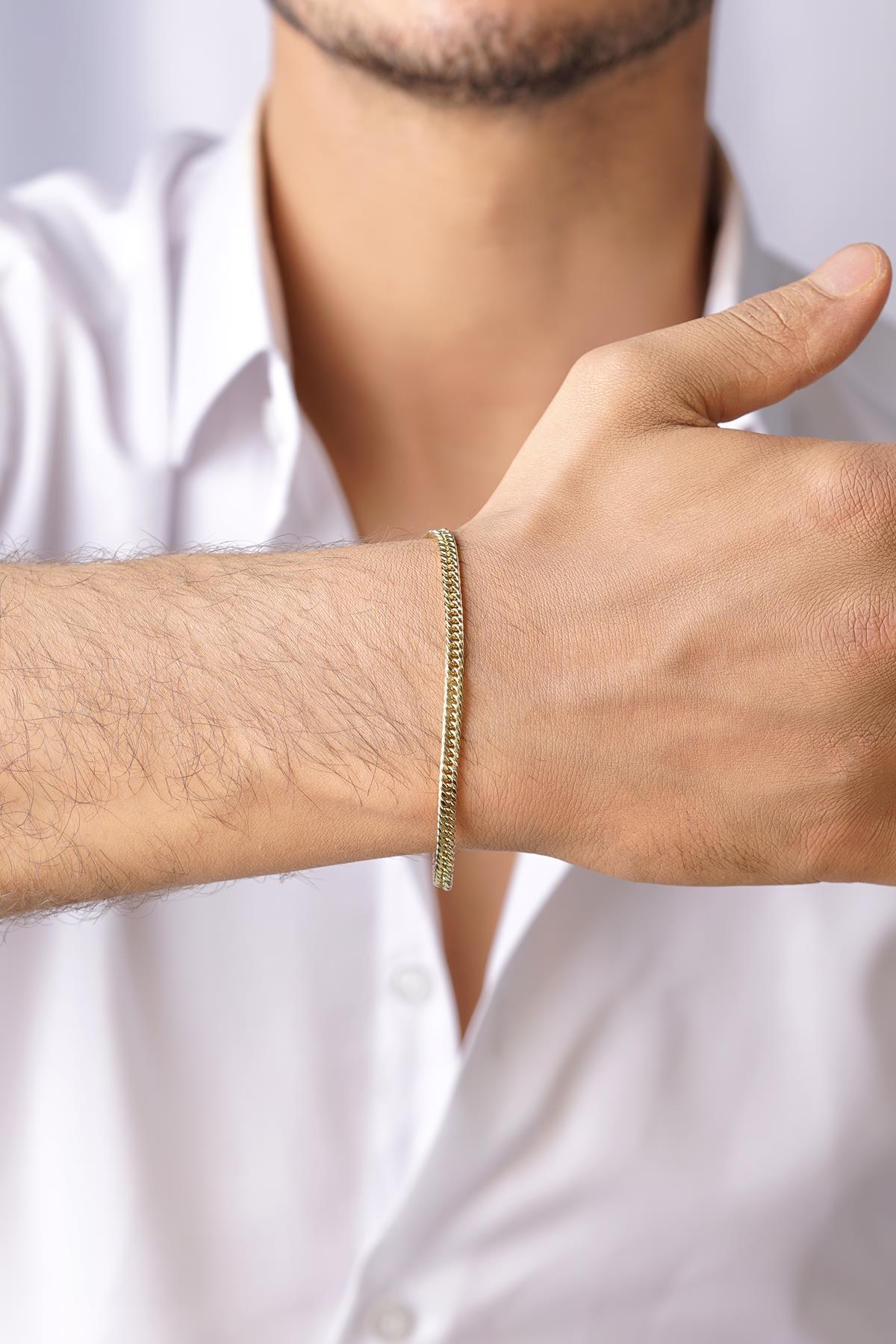 Men's 14ct Gold Tight Curb Chain Bracelet-2